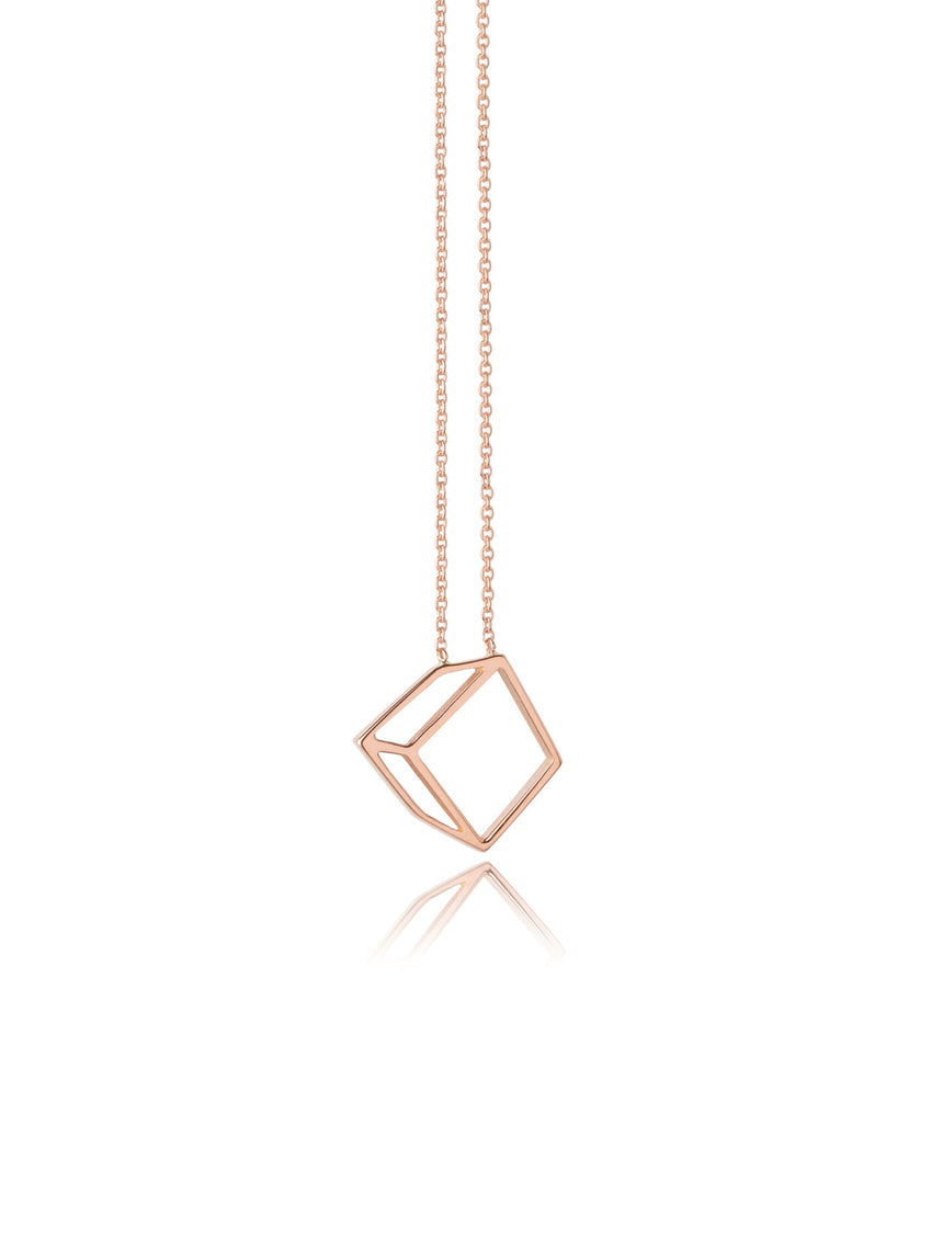 Pendant in cube shape. 18ct rose gold, polished finish.