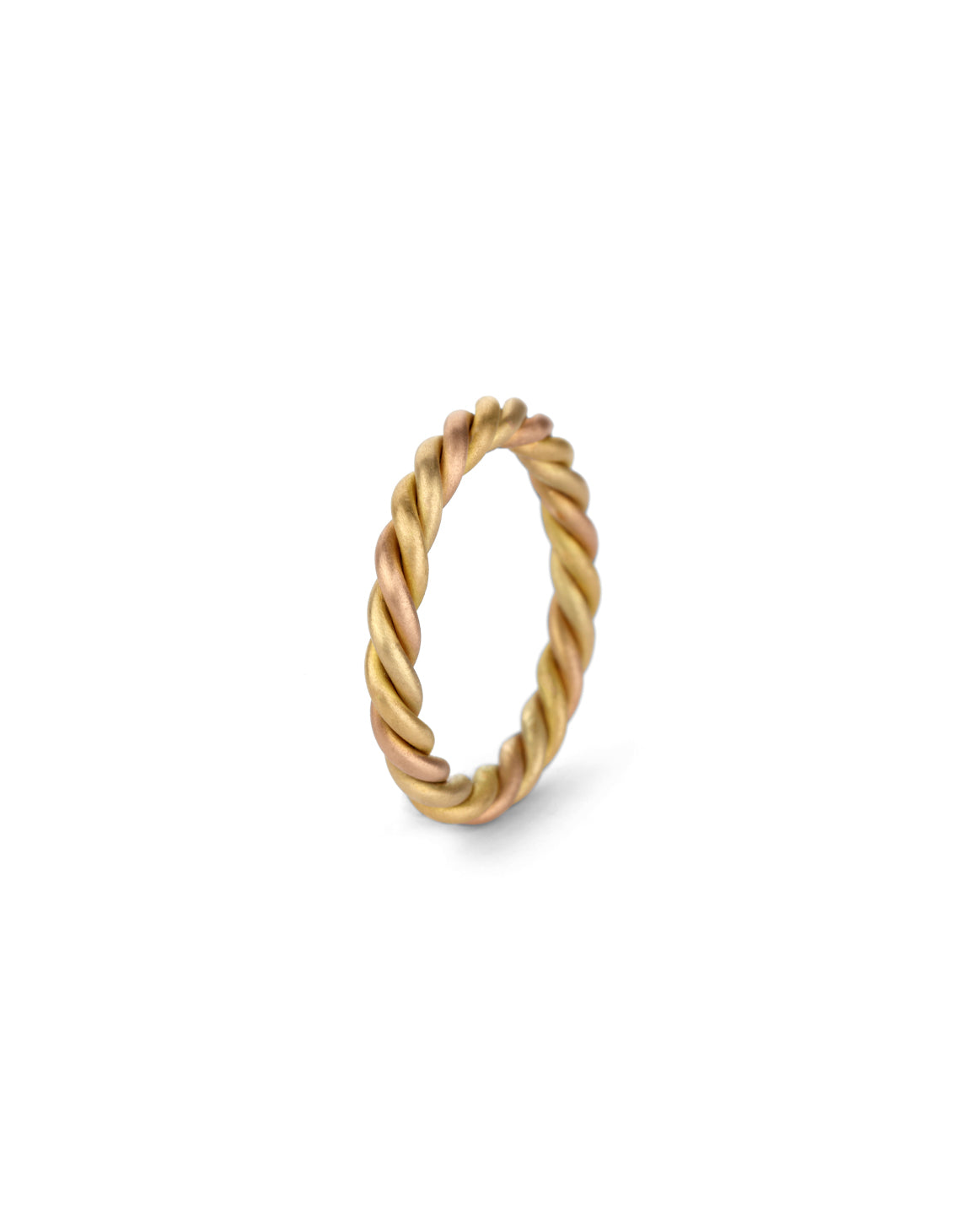 Rope style ring in 18ct yellow, honey and rose gold, satin finish.