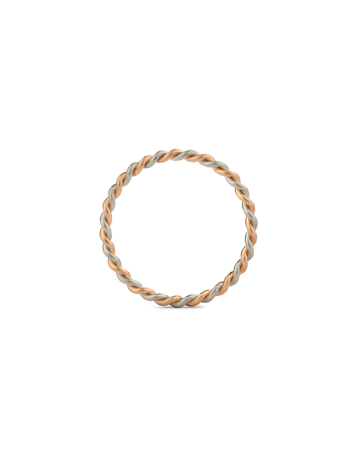 Rope style ring, mixed metal. 18ct rose and white gold, satin finish.