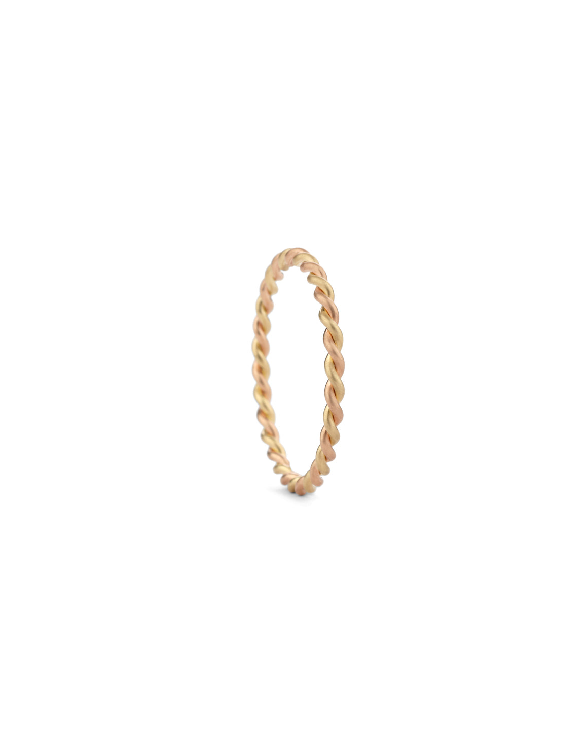 Rope style ring, mixed metal. 18ct rose and yellow gold, satin finish.