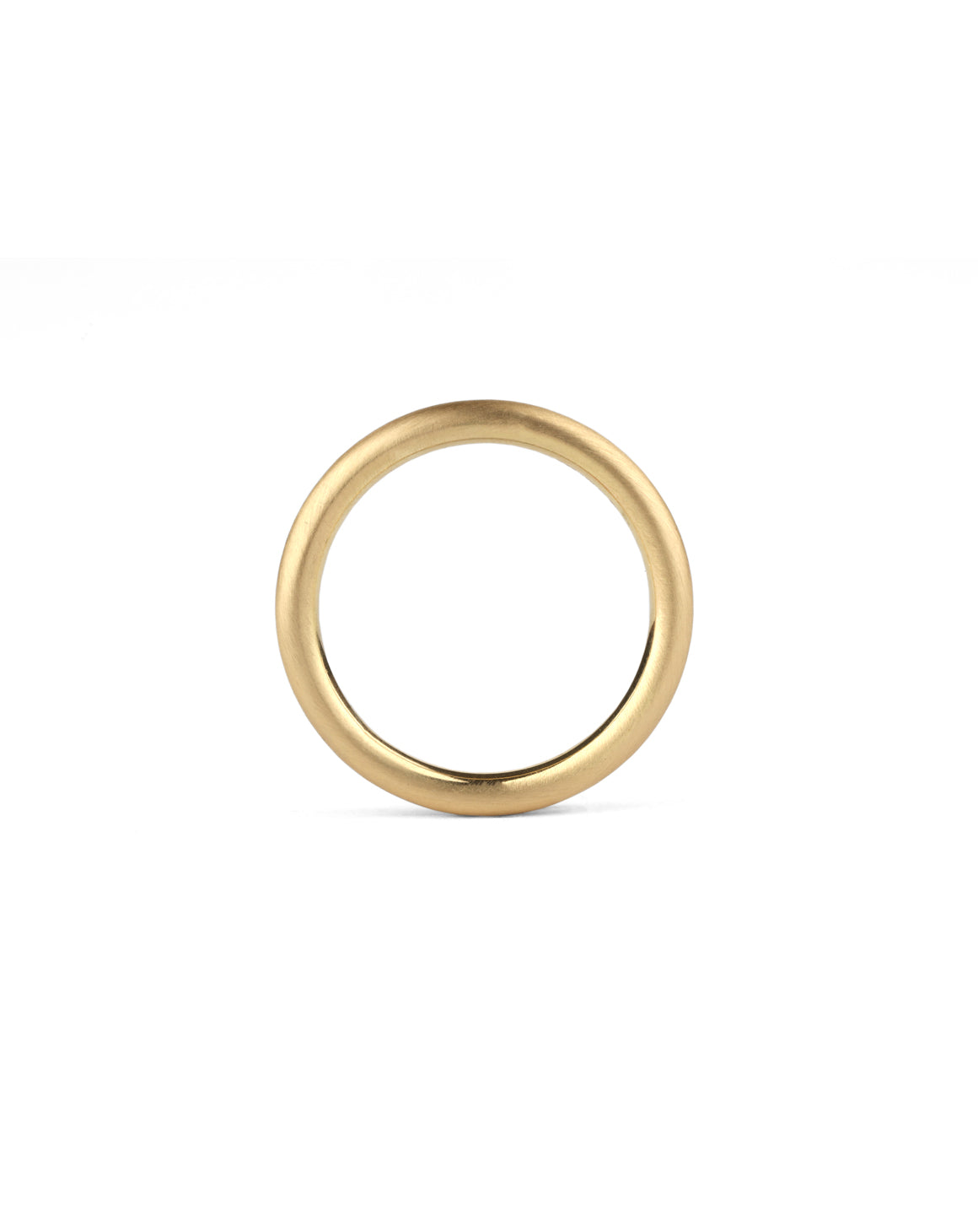 Rounded wedding band. 18ct yellow gold, satin finish. Side view.