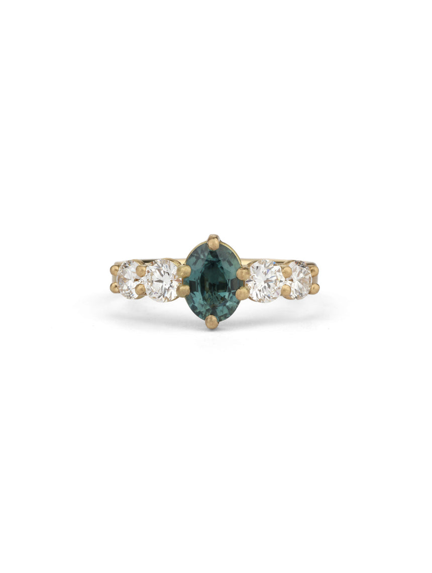Teal Sapphire Five Stone Ring