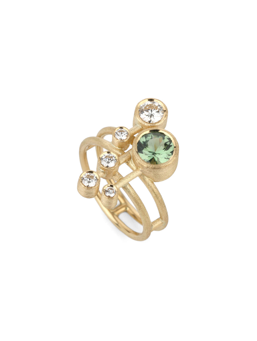 Green Sapphire Digamma Ring