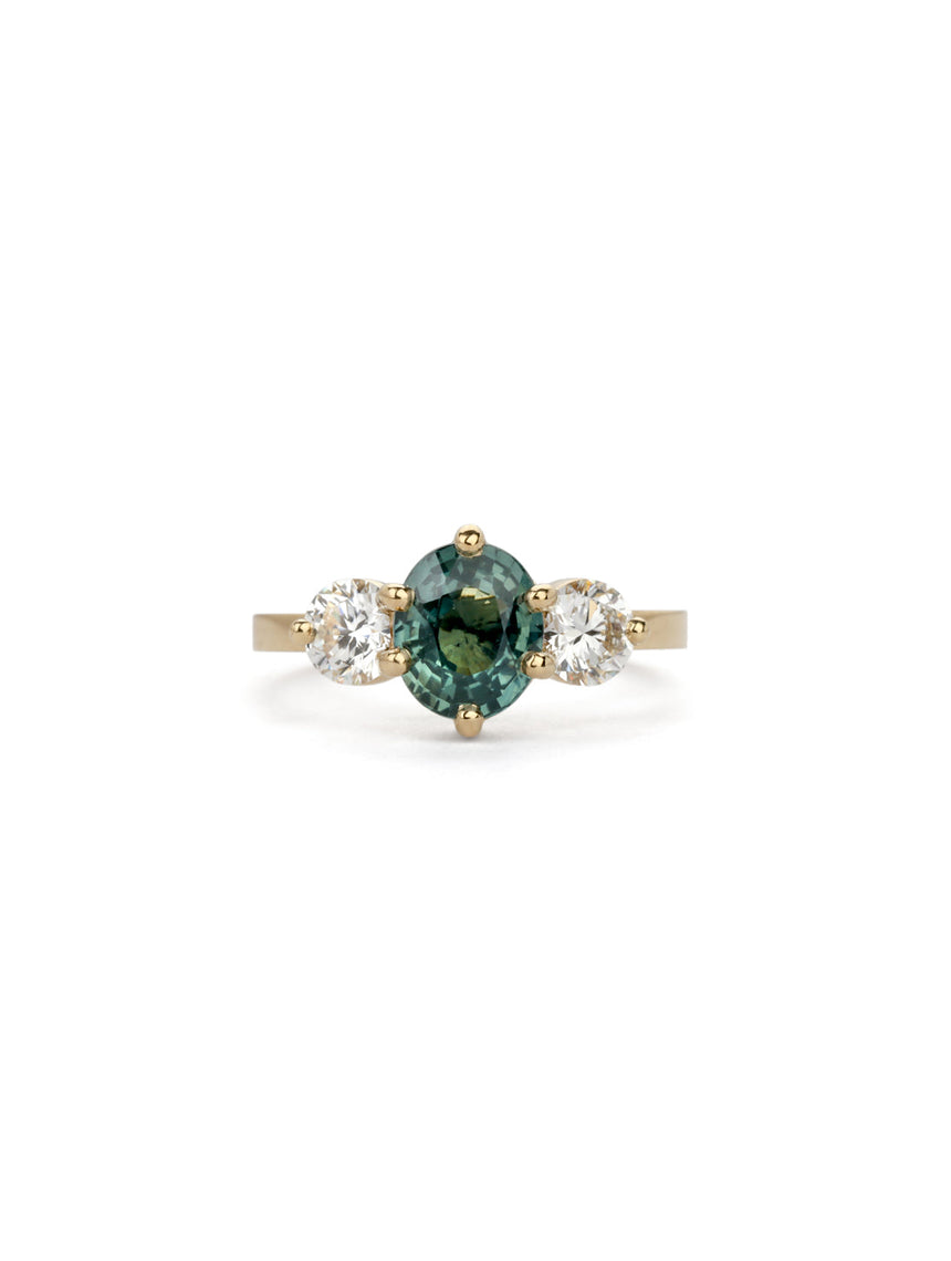 Teal Sapphire Button Trio Ring