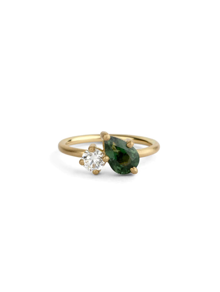 Green Pearshape Duo Ring