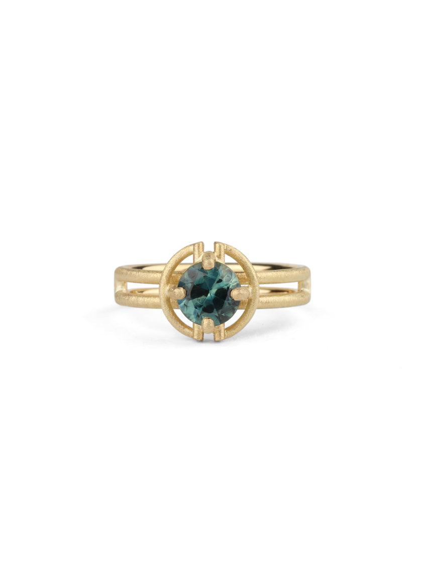 Teal Sapphire Horizon Halo Ring