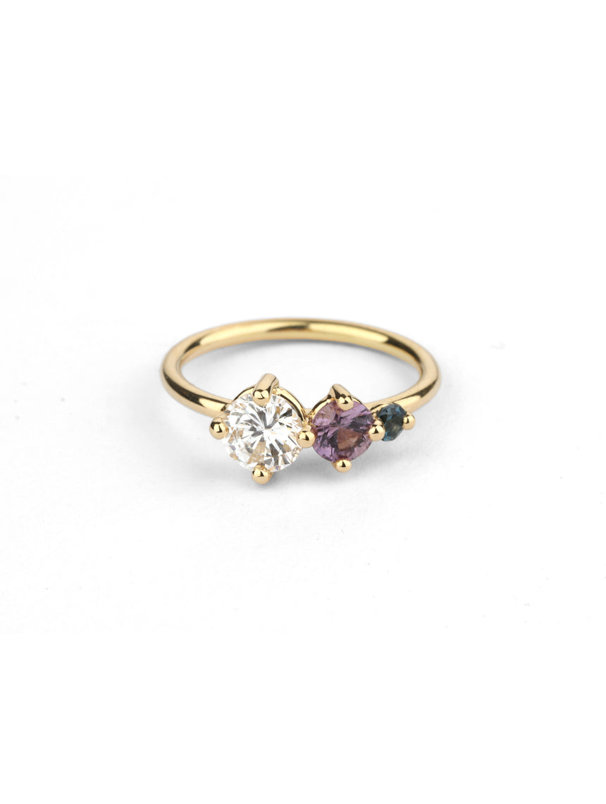 Diamond, sapphire and topaz Round Trio Ring
