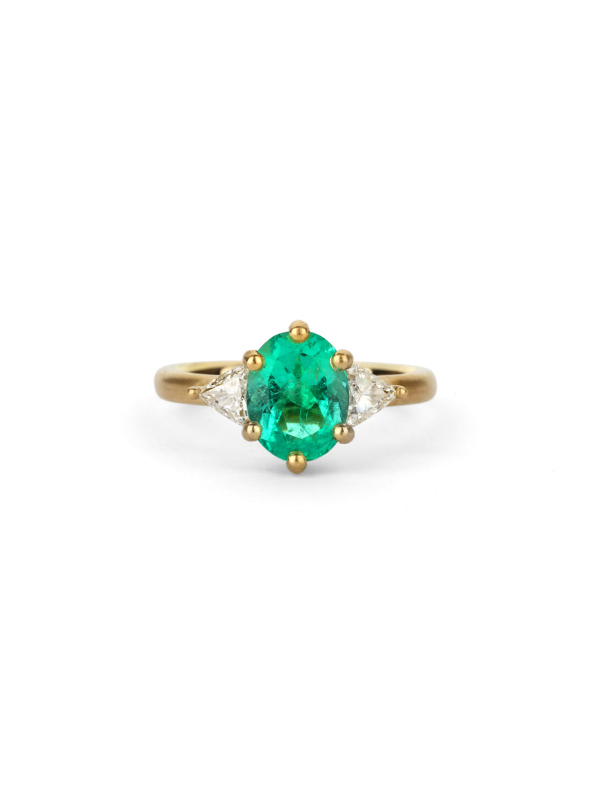 Oval Emerald and Trillion Diamond Trio Ring
