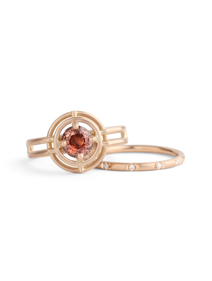 Padparadscha Double Halo Ring