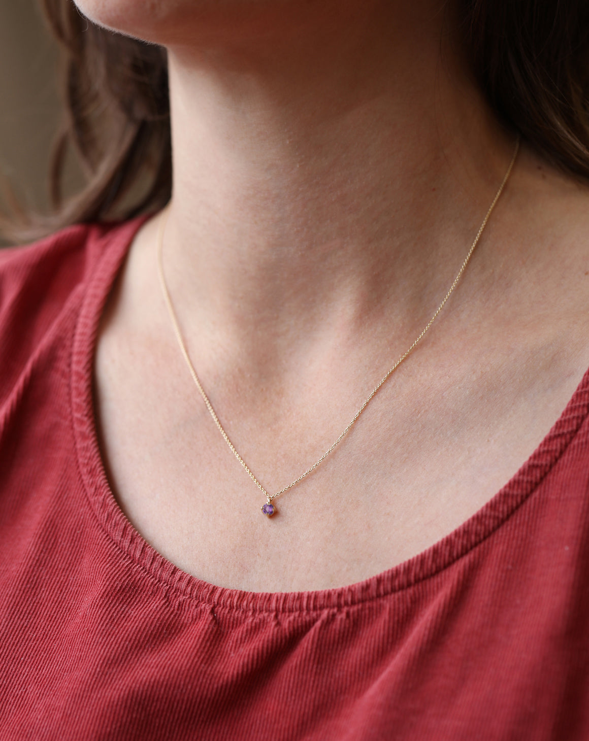 Amethyst Mini Solo Birthstone Pendant - Round