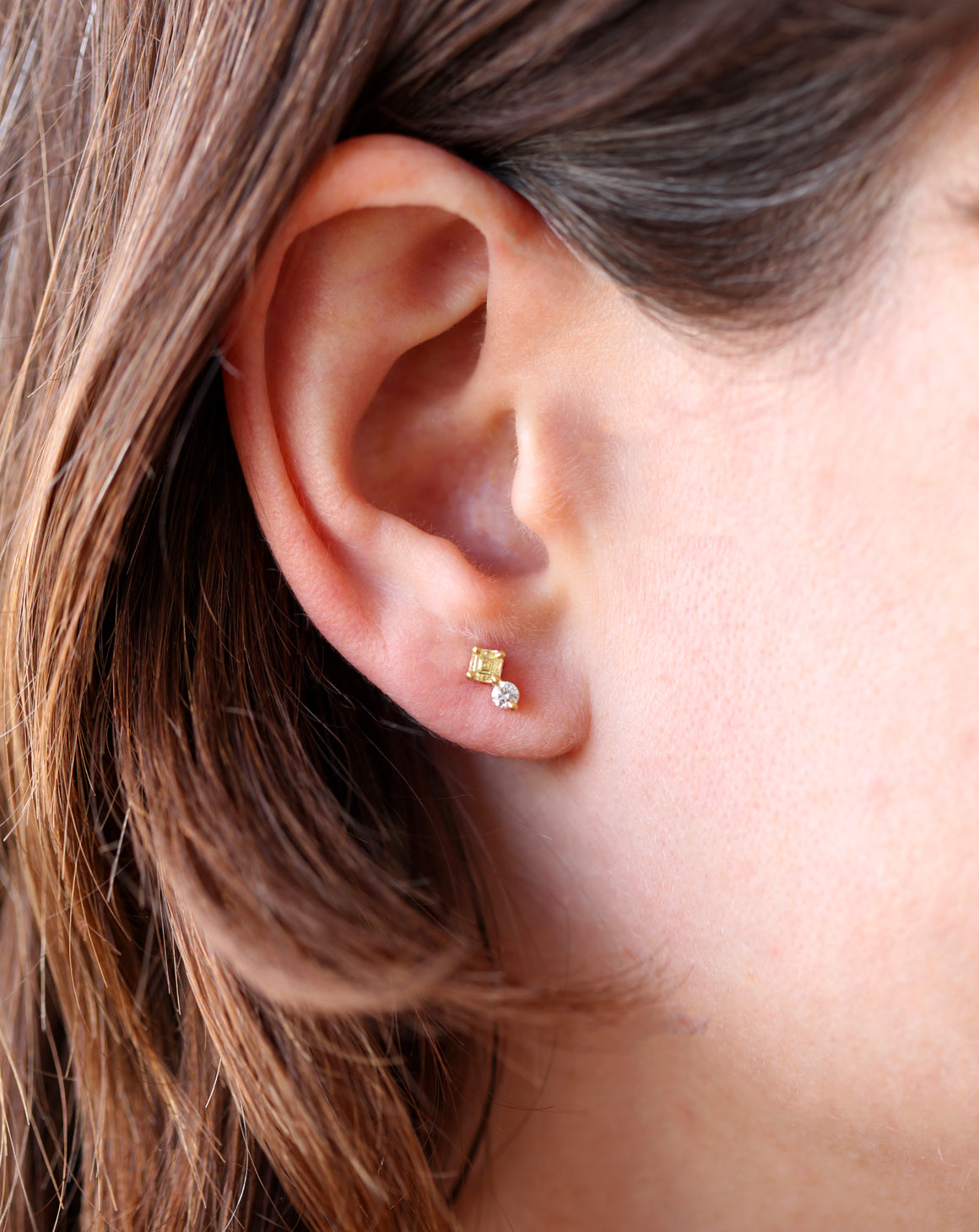 Yellow Natural Diamond Asscher Duo Earrings