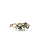 Teal Australian Sapphire and Ocean Diamond Lyra Ring