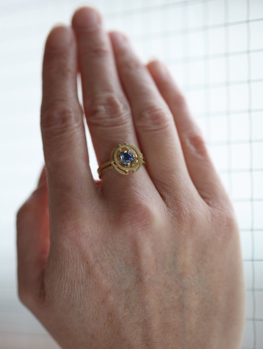 Blue Sapphire Compass Three Circle Ring