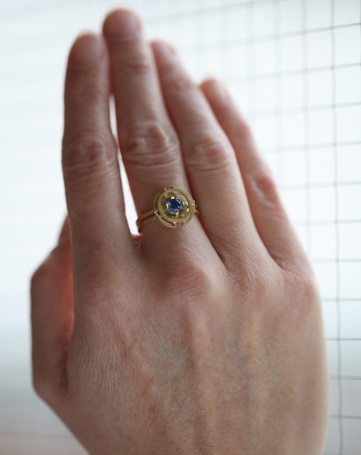 Blue Sapphire Compass Three Circle Ring