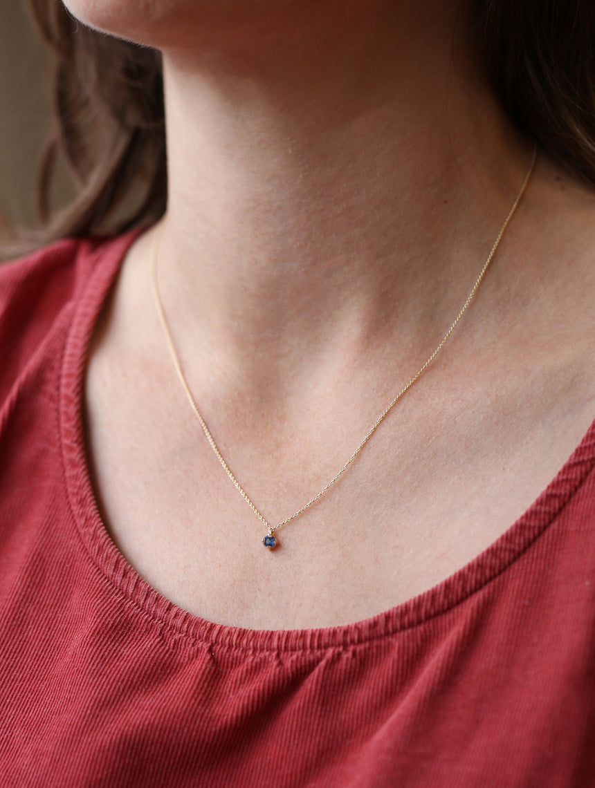 Blue Sapphire Mini Solo Birthstone Pendant - Round