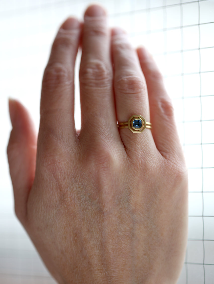Blue Sapphire Octagon Super Nova Ring