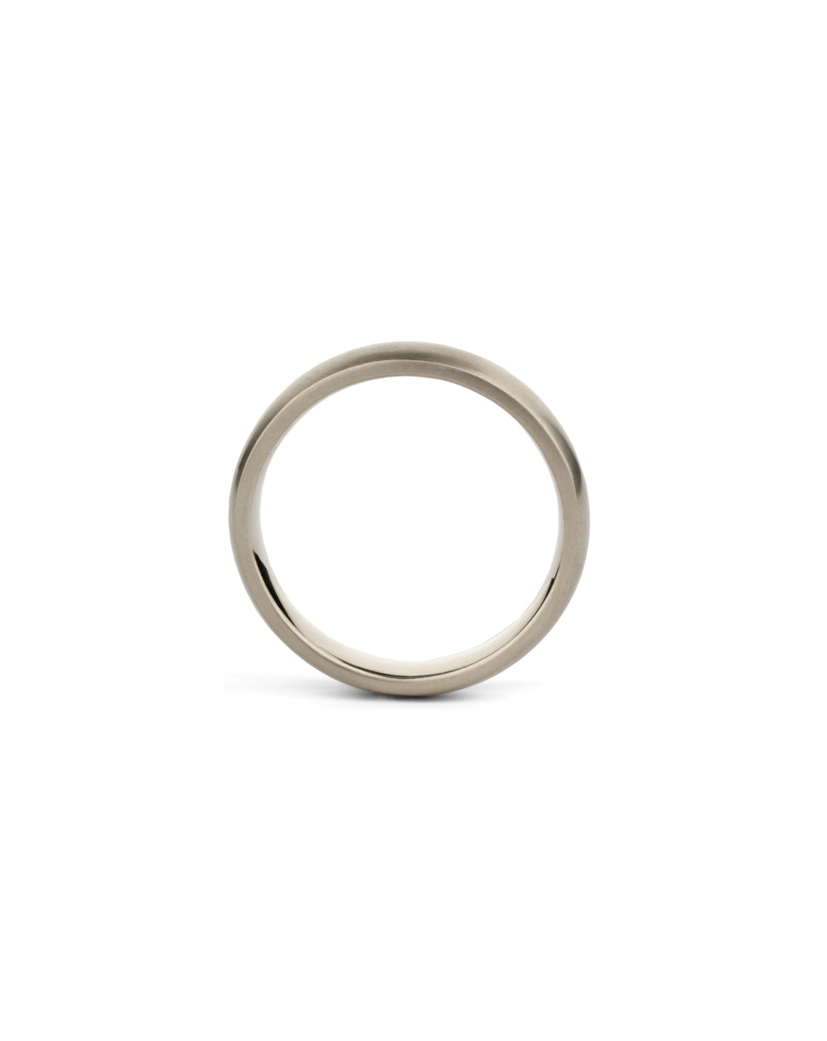 Curved wedding band 18ct white gold, satin finish.