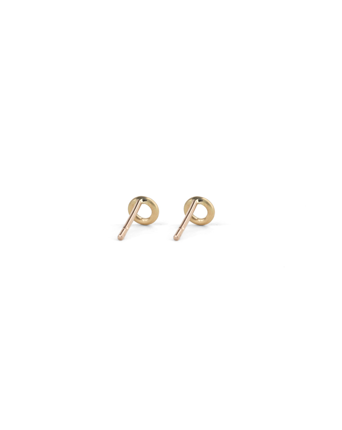 Outline circle earstuds, satin 18ct yellow gold. Back profile.