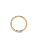 Band set with ten white diamonds. 18ct yellow gold with a textured finish. Side profile.