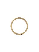 Fine gold band with set with 12 small dark blue sapphires. 18ct yellow gold textured finish. Side profile.