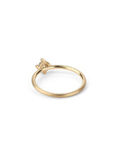 Solitaire ring with round white diamond, four claw setting. 18ct yellow gold, satin finish. Back view.