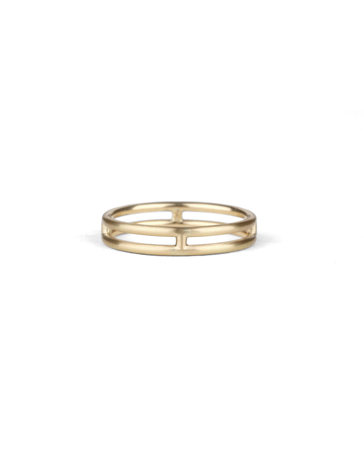18ct yellow gold double band ring, satin finish.