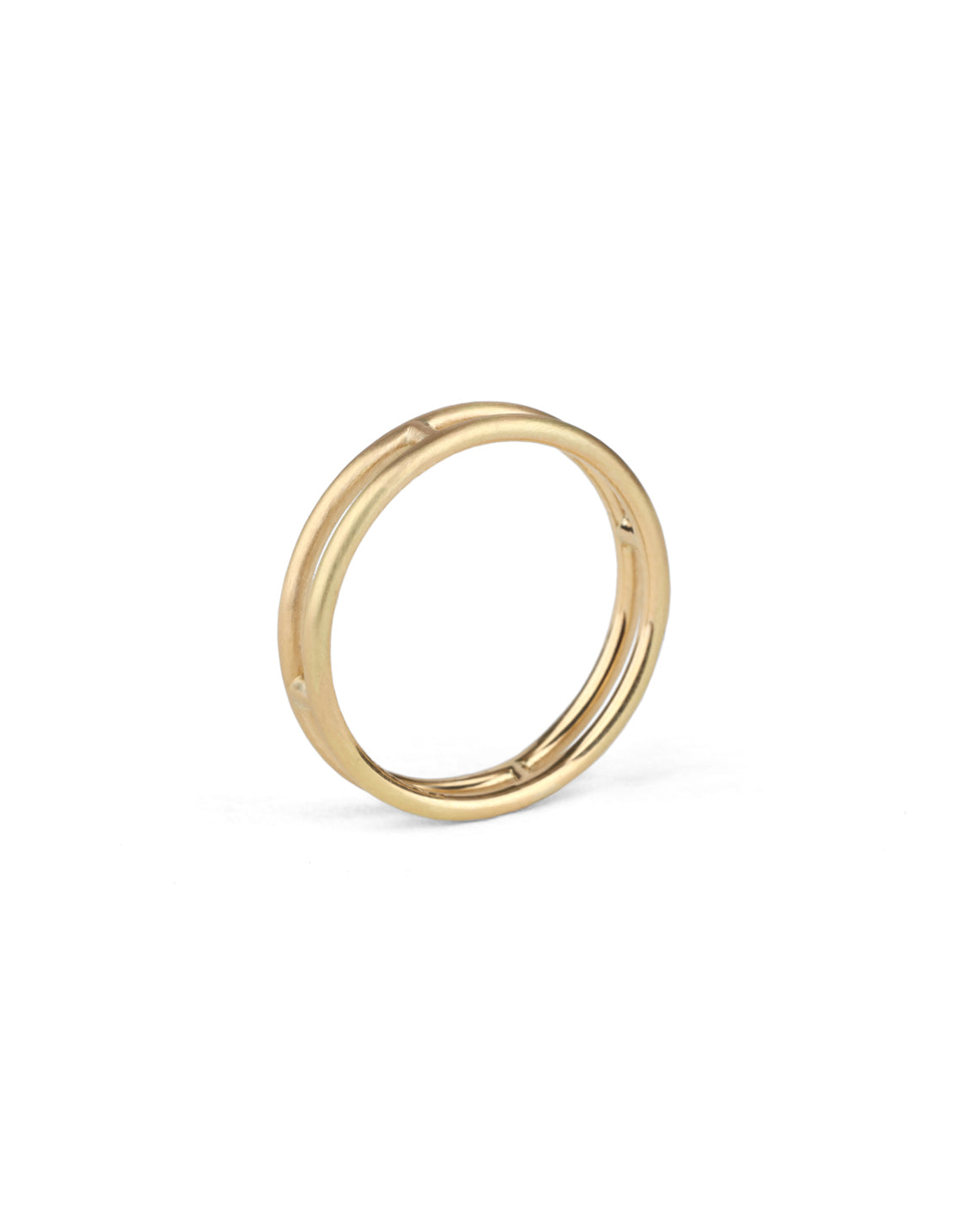 18ct yellow gold double band ring, satin finish.
