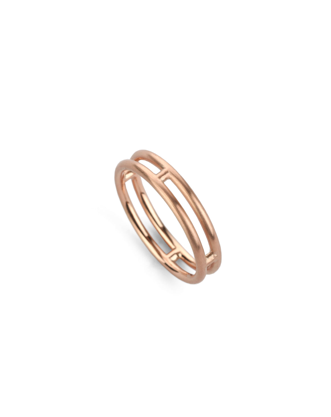 18ct rose gold double band ring, satin finish.