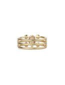 Statement three band ring with oval orange sapphire and four pink tourmalines. 18ct yellow gold, satin finish. Back view.