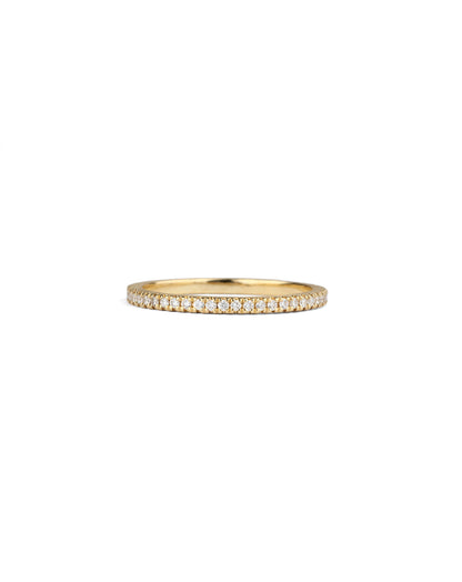 Slim diamond set band in 18ct yellow gold.