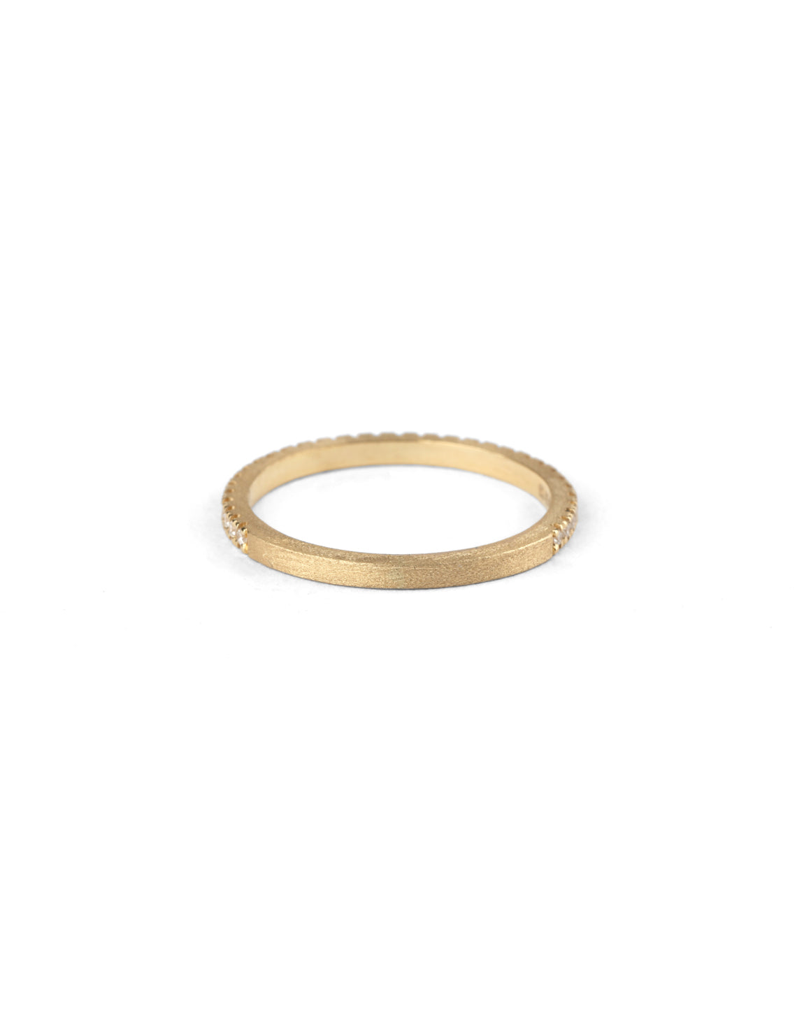 Slim diamond set band in 18ct yellow gold. Back view.