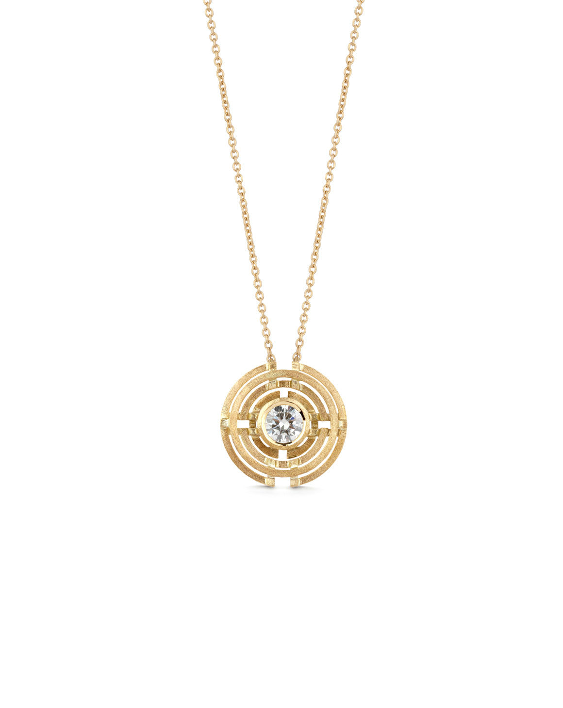 Geometric necklace with diamond and circular surround detail