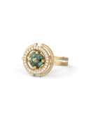 Green Sapphire Compass Three Circle Halo Ring