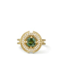 Green Sapphire Compass Three Circle Halo Ring