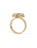 Green Sapphire Compass Three Circle Halo Ring