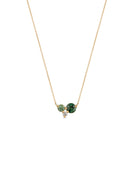 Delicate cluster pendant with two sapphires and white diamond. 