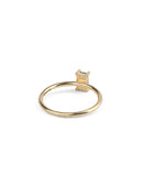 Rectangular green sapphire ring, four claw setting. 18ct yellow gold, polished finish.