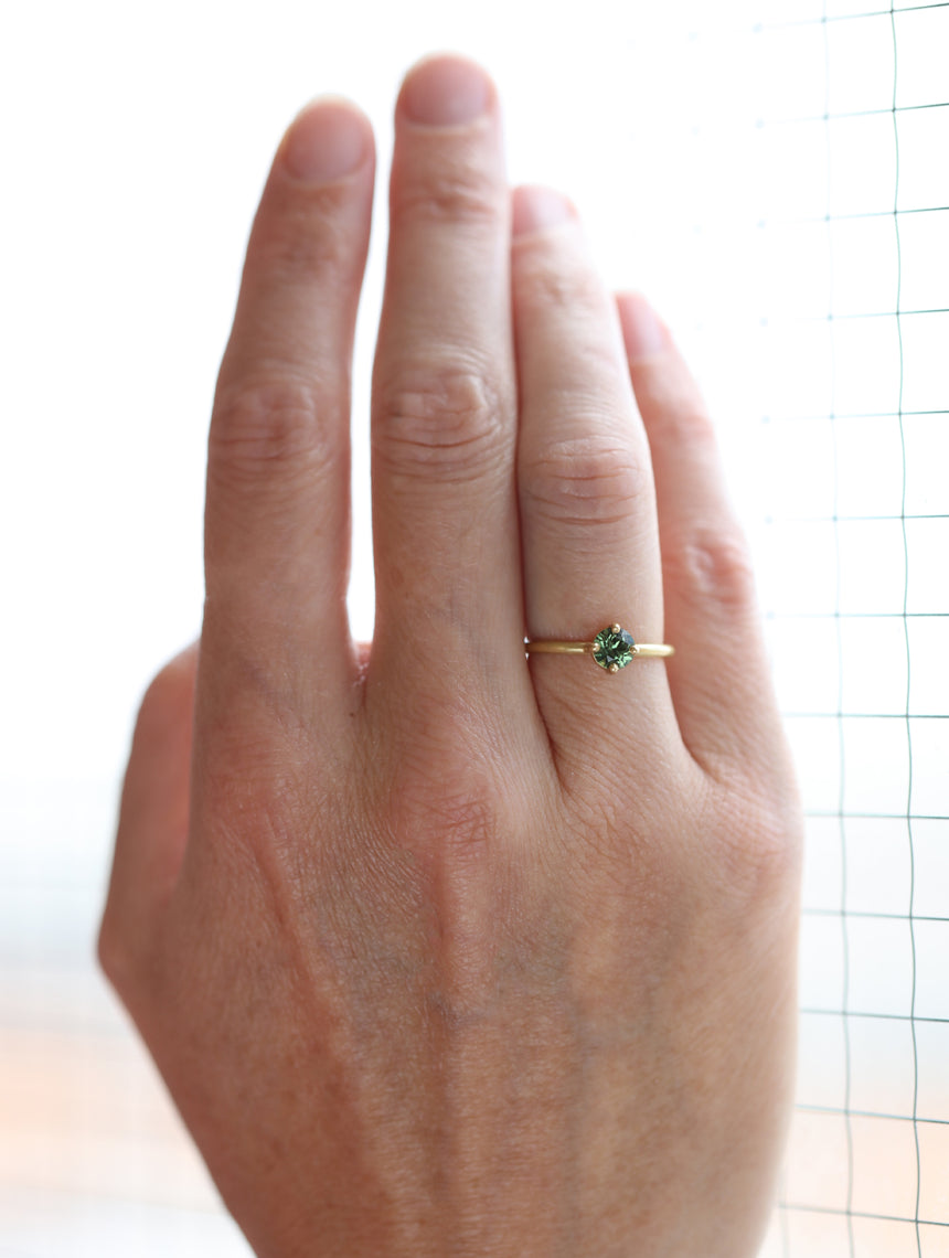 Australian Green Sapphire Round Solo Engagement Ring