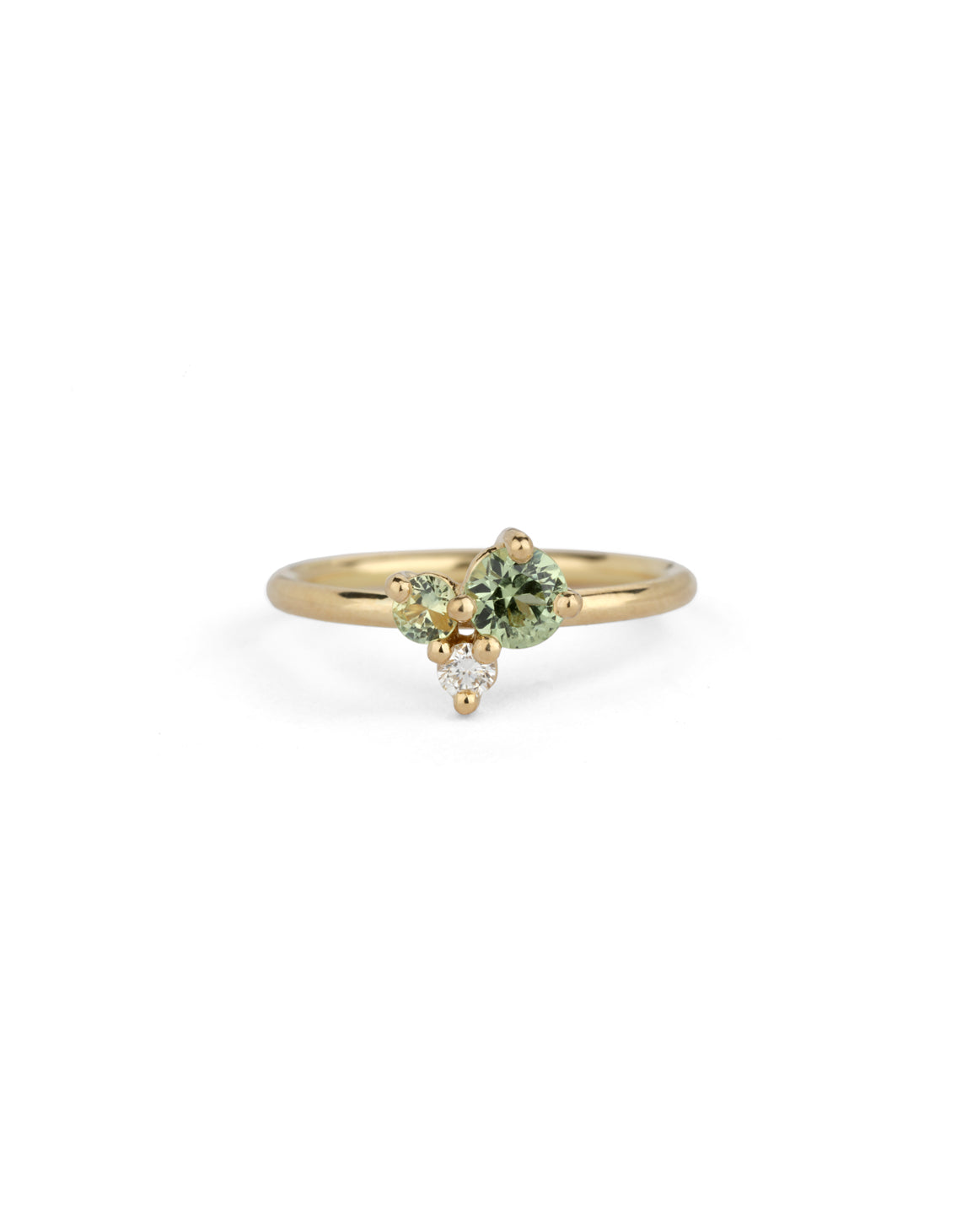 Light Green Australian Sapphire and Natural Diamond Round Trio Cluster Ring