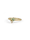 Light Green Australian Sapphire and Natural Diamond Round Trio Cluster Ring