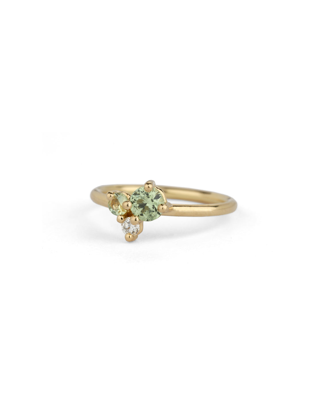 Light Green Australian Sapphire and Natural Diamond Round Trio Cluster Ring