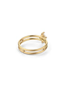 Marquise white diamond solitaire ring with double band. 18ct yellow gold, satin finish. Back of ring.