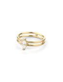 Marquise white diamond solitaire ring with double band. 18ct yellow gold, satin finish.