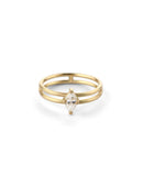 Marquise white diamond solitaire ring with double band. 18ct yellow gold, satin finish.