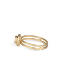 Marquise white diamond solitaire ring with double band. 18ct yellow gold, satin finish. Side view.