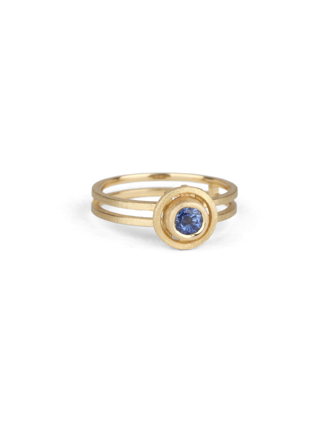 Marquise white diamond solitaire ring with double band. 18ct yellow gold, satin finish.