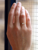 Two stone diamond ring. 18ct yellow gold, satin finish. Worn on hand.