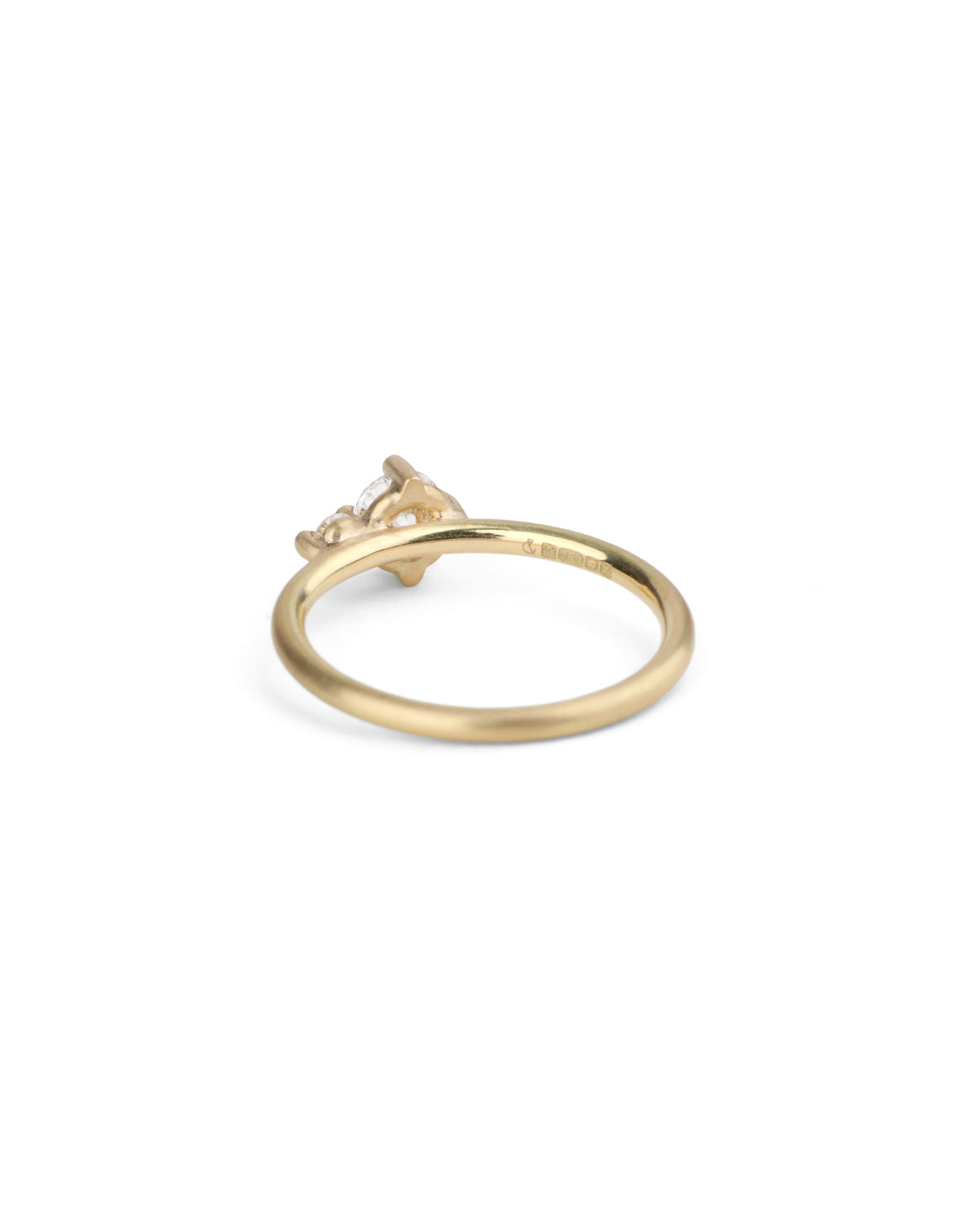 Two stone diamond ring. 18ct yellow gold, satin finish. Back view.