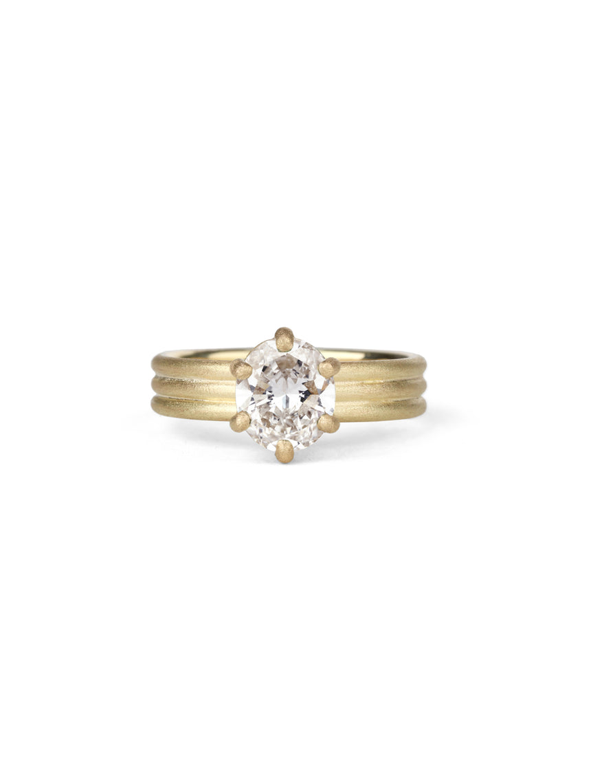 Natural Diamond Oval Solo Triad Ring - 1.20ct