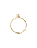 Solitaire ring with light yellow square diamond, on diagonal. 18ct yellow gold, satin finish. Side view.